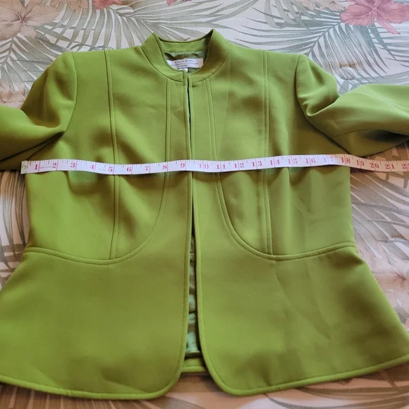 Tahari Arthur S Levine Green Jacket Blazer Open Front Mock Collar 8 Petite - Picture 7 of 10